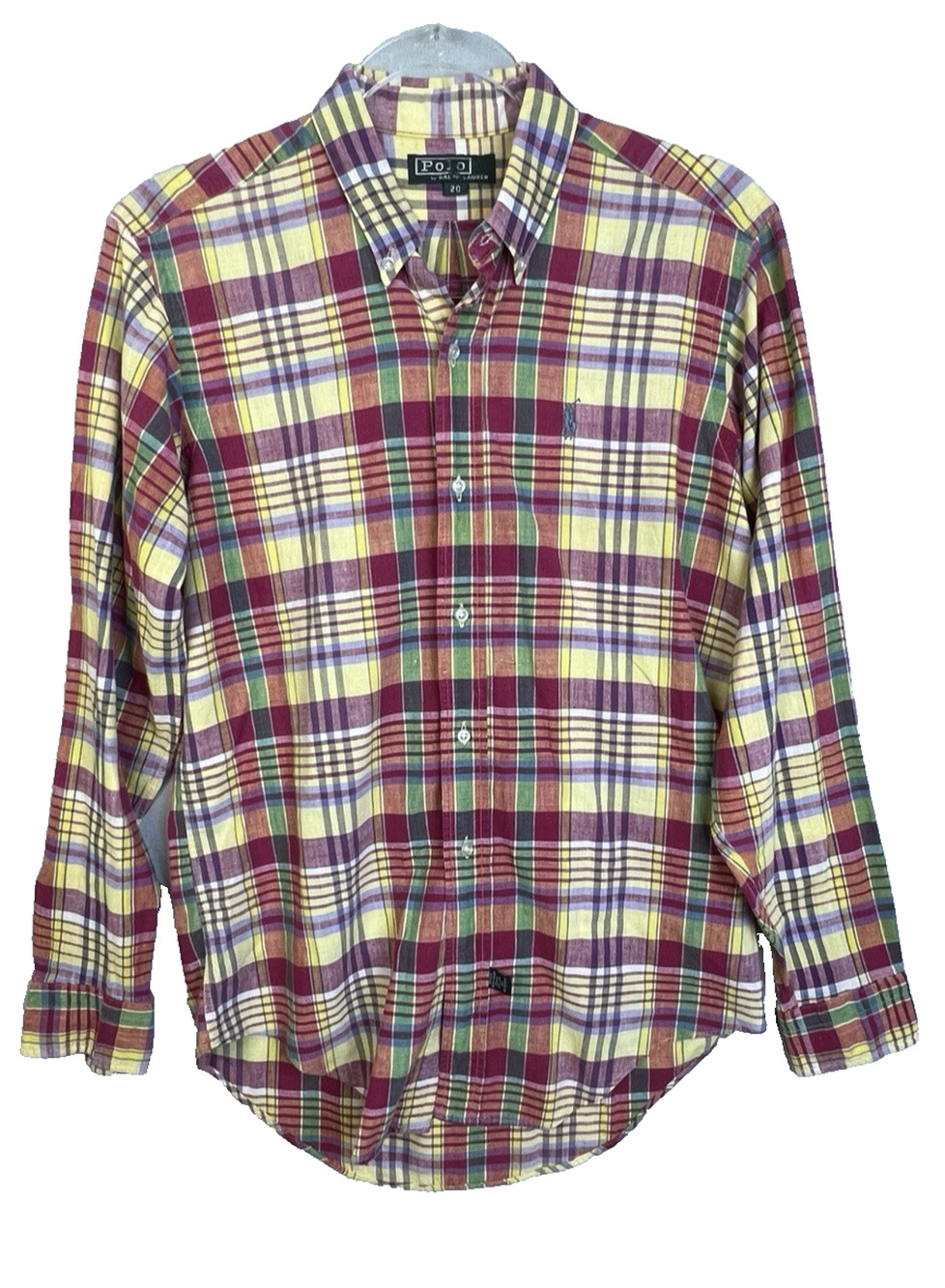 Polo Ralph Lauren Plaid Shirt Boy's 20 Yellow Red Pony Logo Button Down Preppy